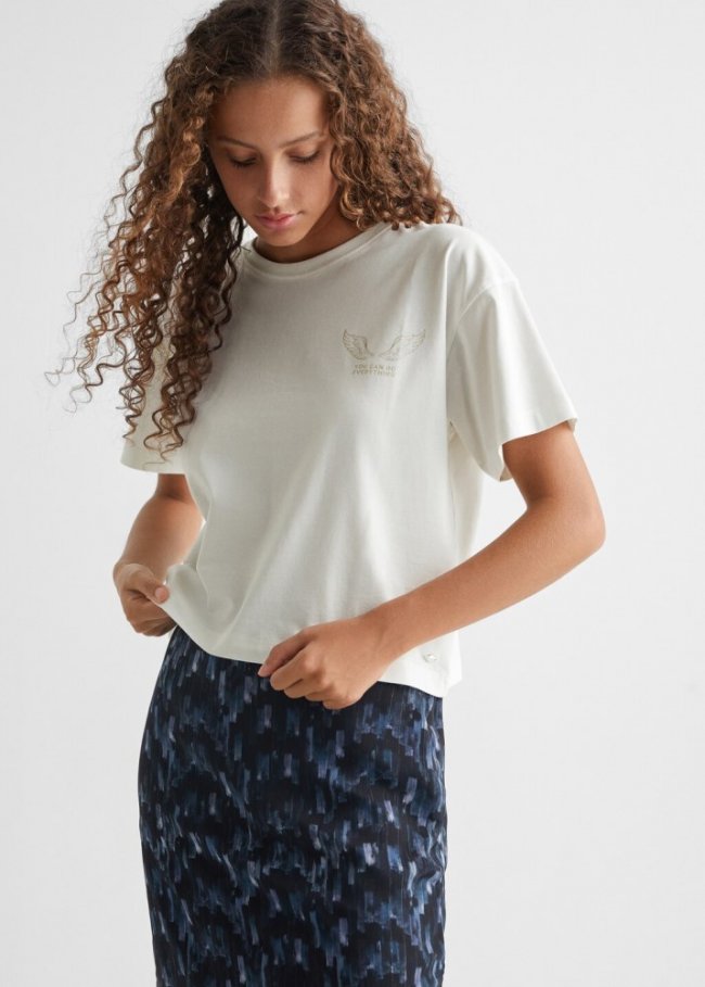 Mango Camiseta mensaje estampado - Blanco roto