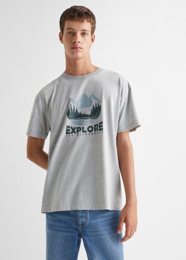Mango Camiseta mensaje estampado - Gris