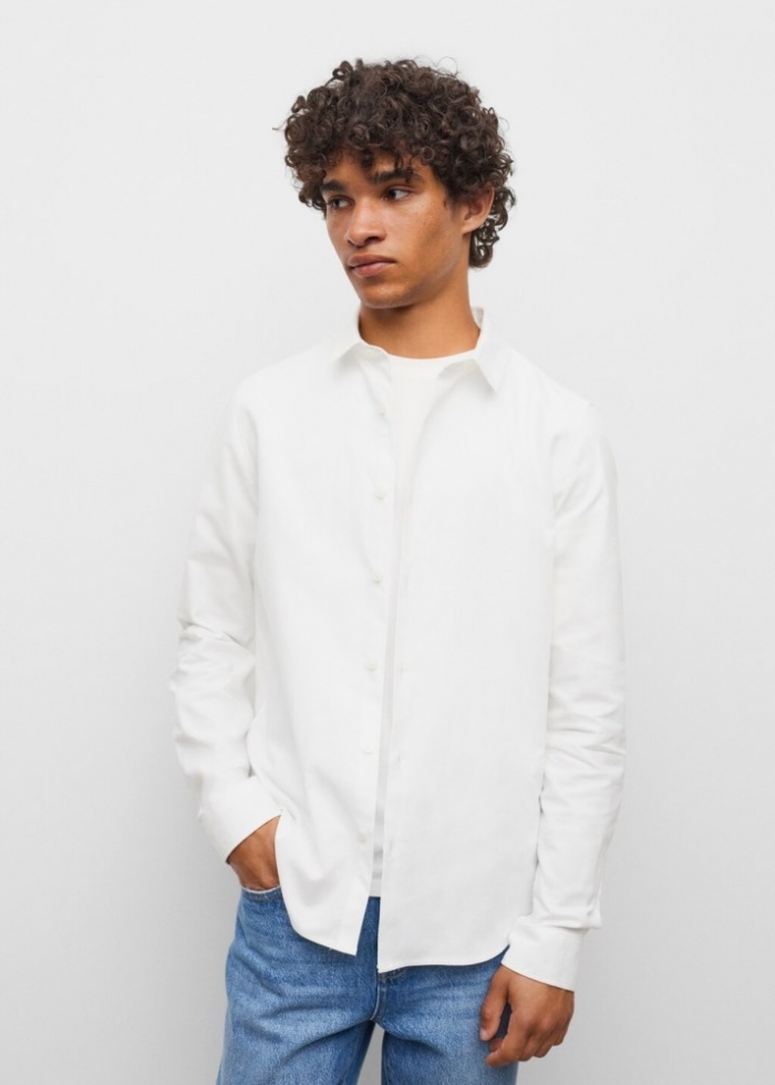 Mango Camisa regular fit Oxford algodón - Blanco