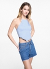 Mango Top algodón fruncido - Azul celeste