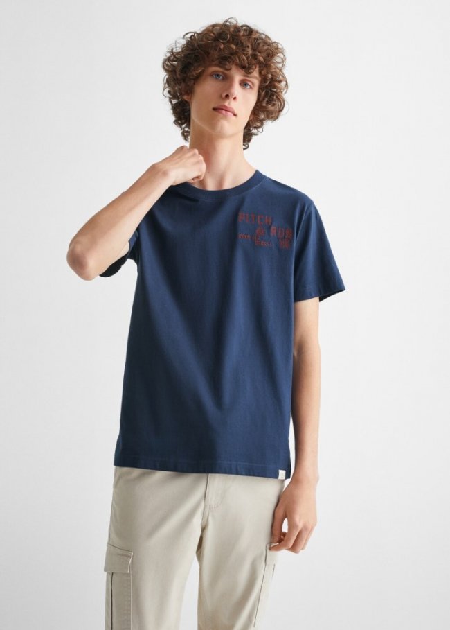 Mango Camiseta algodón mensaje - Azul marino