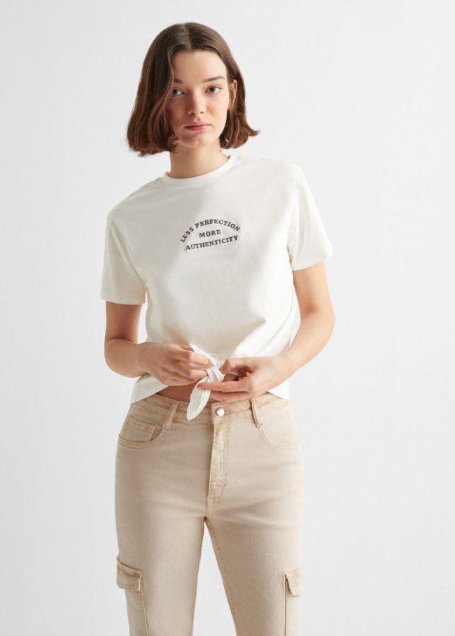 Mango Camiseta mensaje nudo - Blanco roto