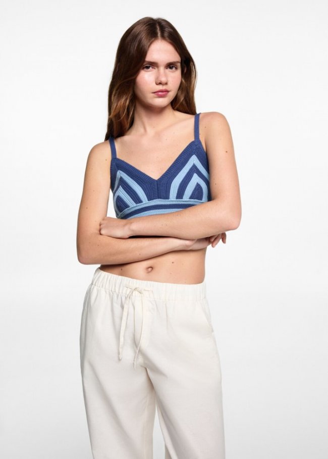Mango Pantalón recto lino - Blanco roto