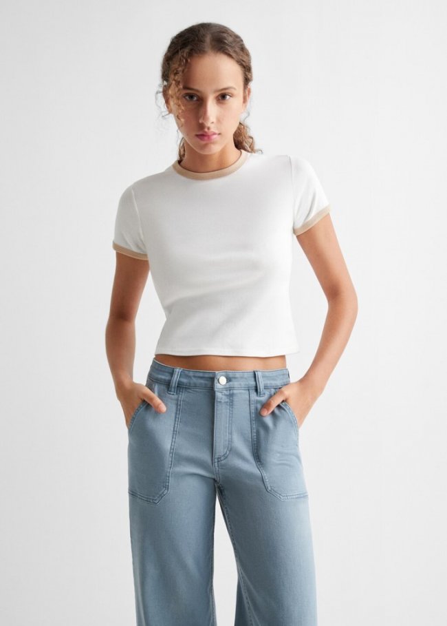 Mango Pantalón culotte bolsillos - Azul
