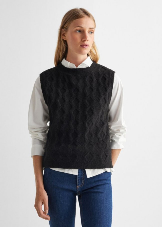 Mango Chaleco punto trenzado - Negro