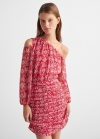 Mango Vestido fruncido estampado - Rojo