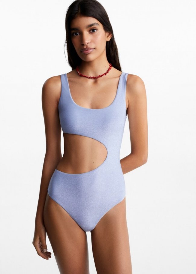 Mango Bañador asimétrico lurex - Azul celeste