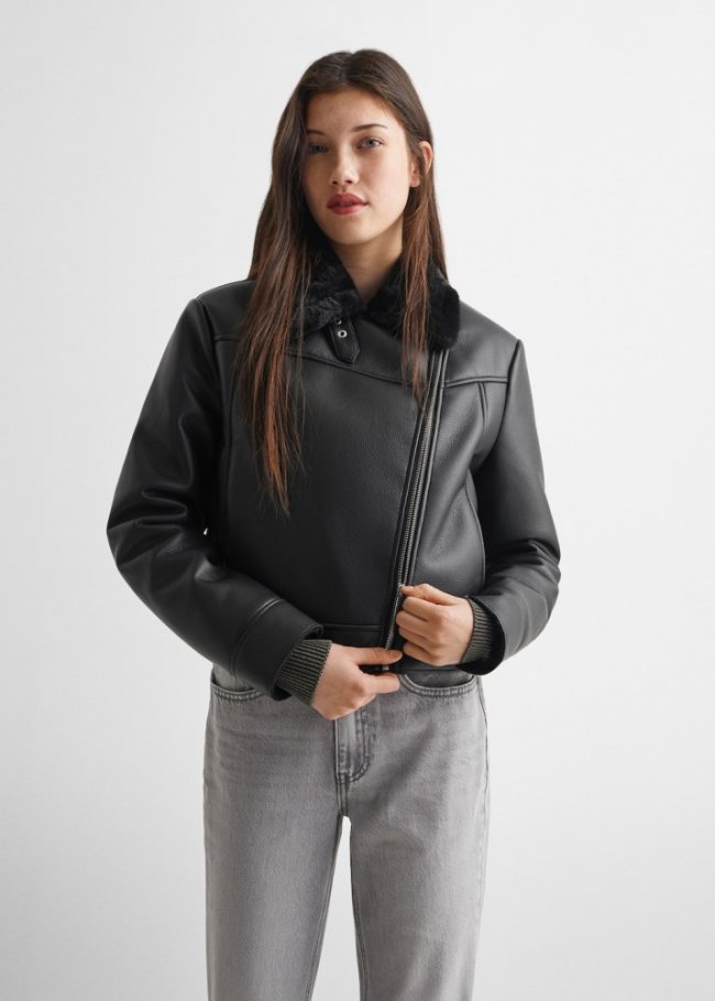 Mango Cazadora biker doble faz - Negro