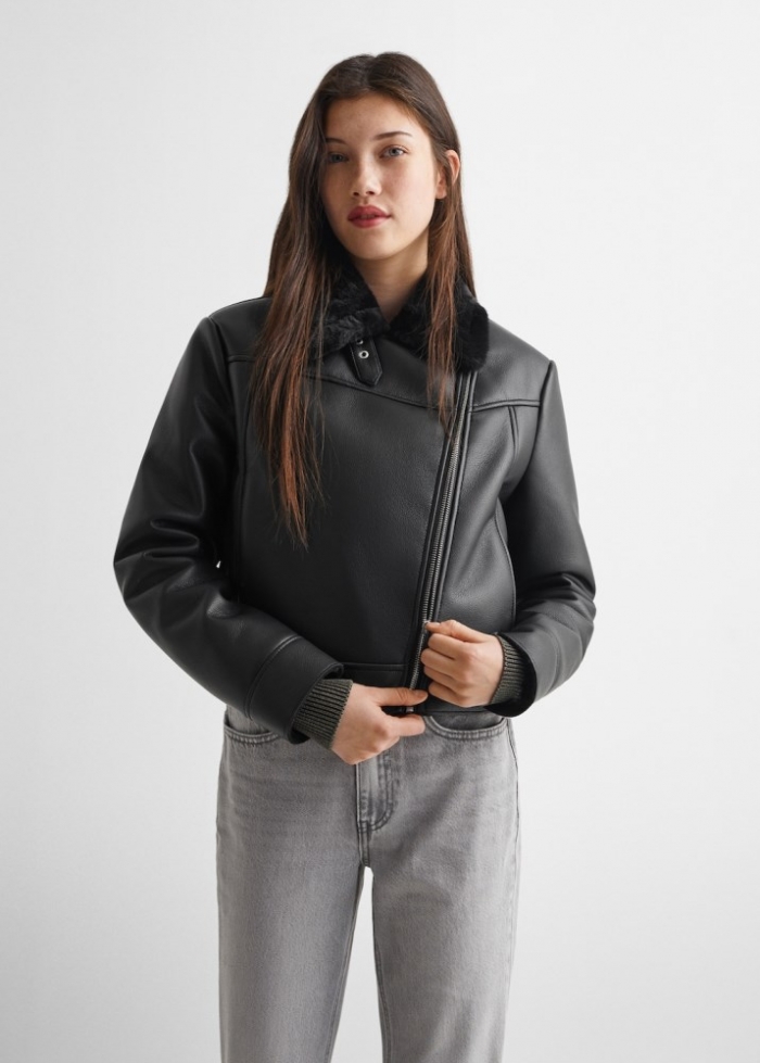Mango Cazadora biker doble faz - Negro
