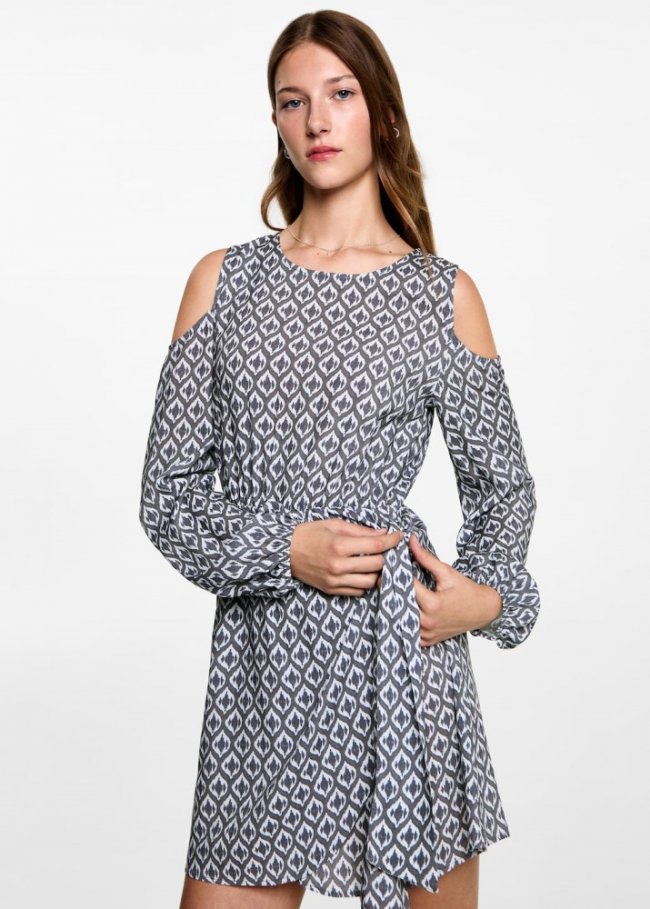 Mango Vestido hombros descubiertos - Gris antracita