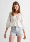 Mango Blusa floral manga abullonada - Blanco