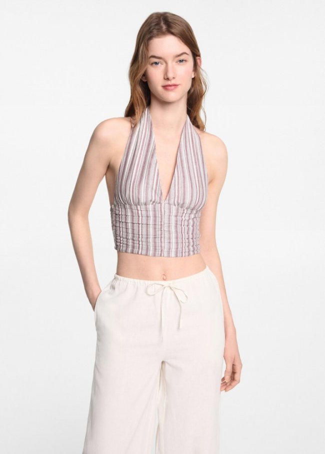 Mango Top halter espalda descubierta - Blanco roto