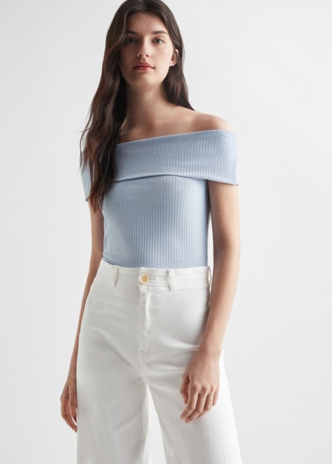 Mango Top crop canalé - Azul celeste