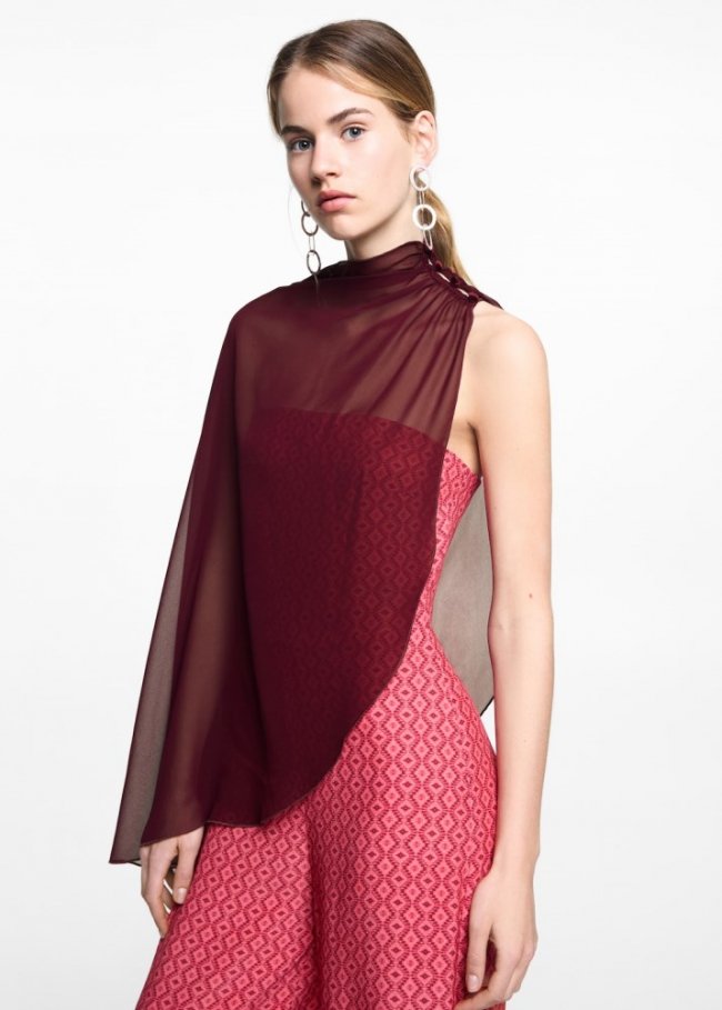 Mango Blusa capa fluida - Rojo