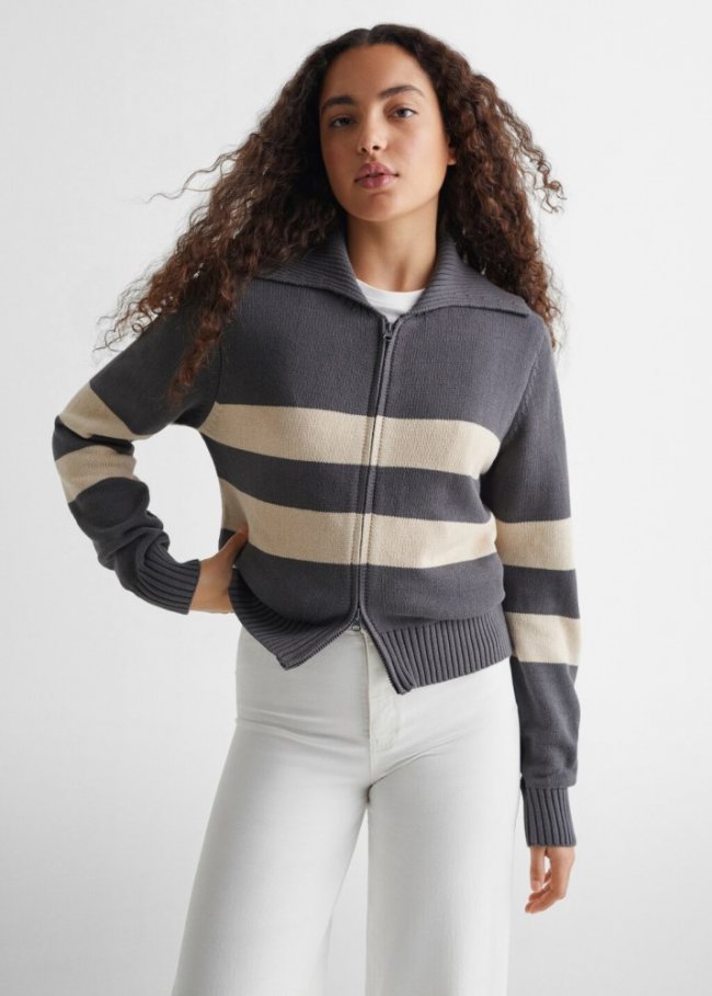 Mango Jersey punto cremallera - Gris antracita