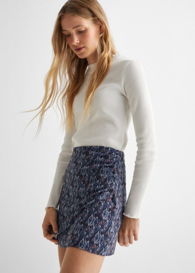Mango Minifalda estampada - Azul marino