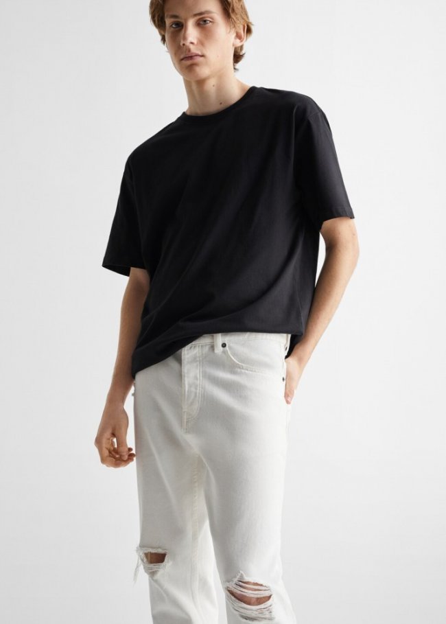 Mango Jeans tapered fit rotos - Blanco