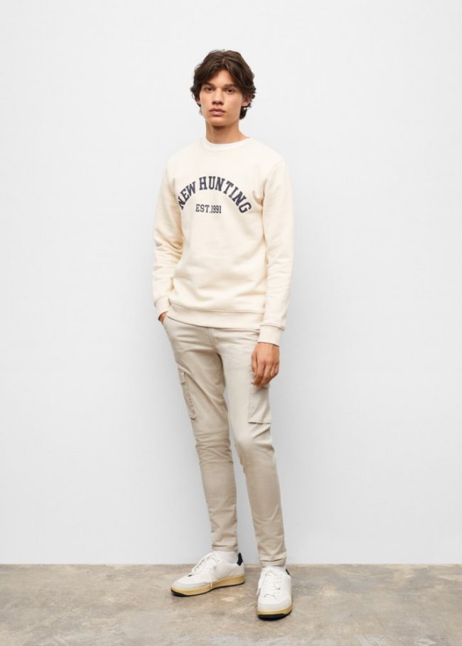 Mango Pantalón cargo algodón - Crudo