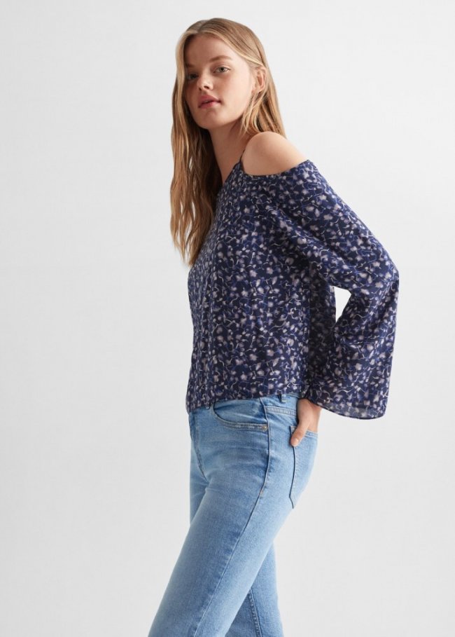 Mango Blusa estampada - Azul marino oscuro