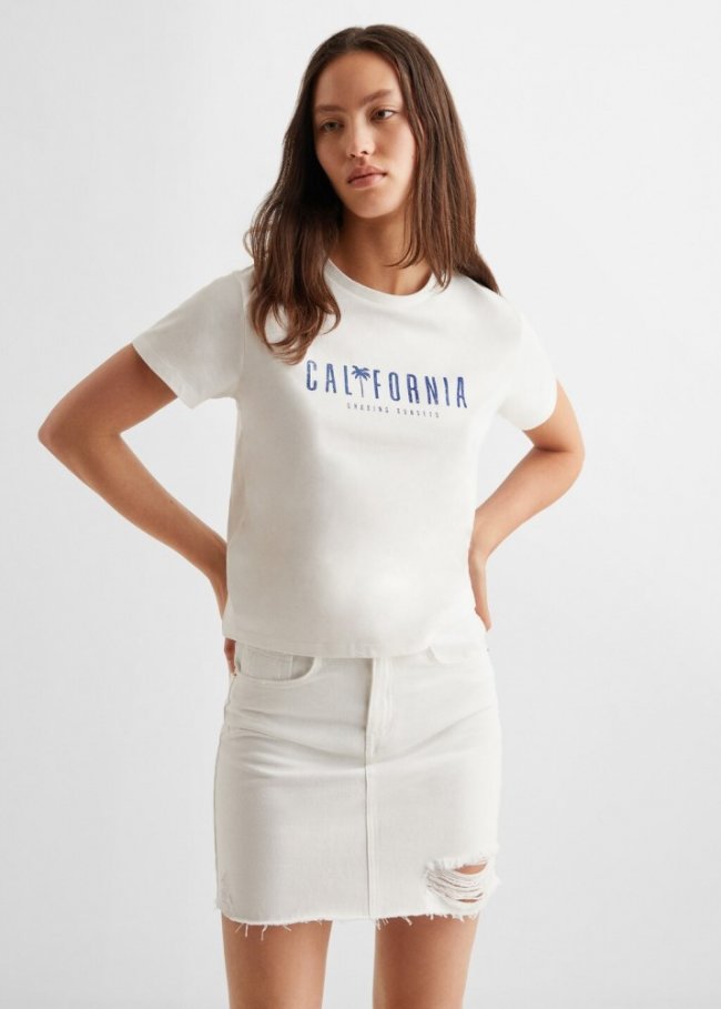 Mango Camiseta estampada algodón - Blanco roto