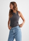 Mango Top canalé algodón - Gris antracita
