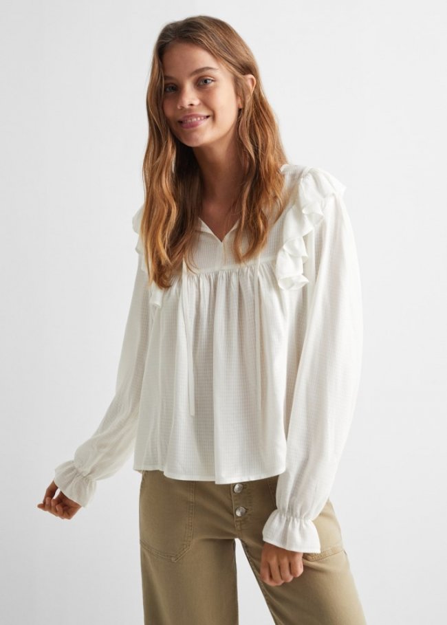 Mango Blusa textura volantes - Blanco roto