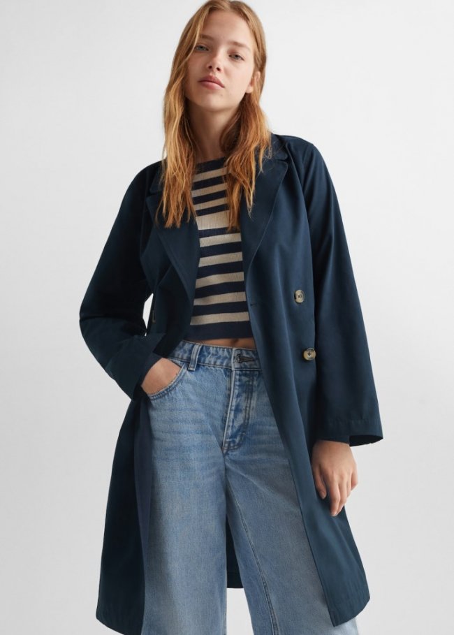 Mango Trench clásico cinturón - Azul