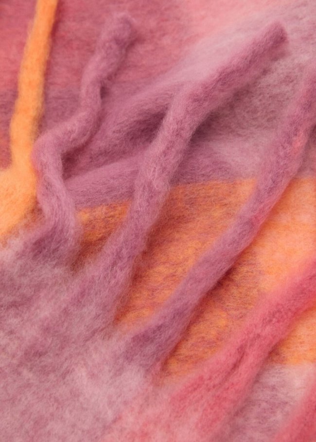 Mango Bufanda cuadros flecos - Rosa