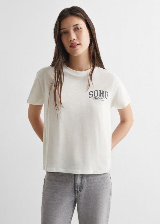 Mango Camiseta mensaje estampado - Blanco roto