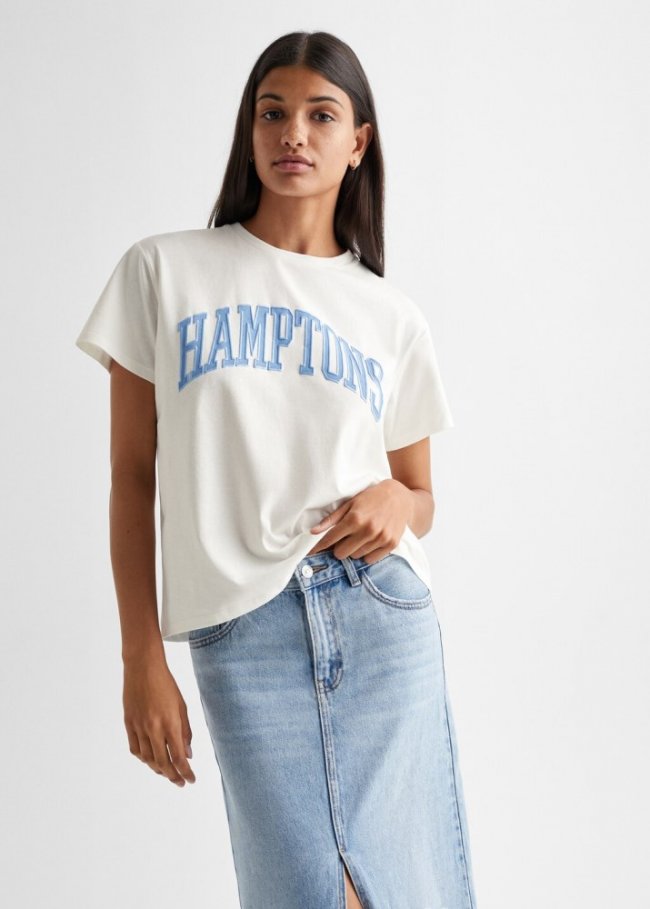 Mango Camiseta mensaje estampado - Blanco roto