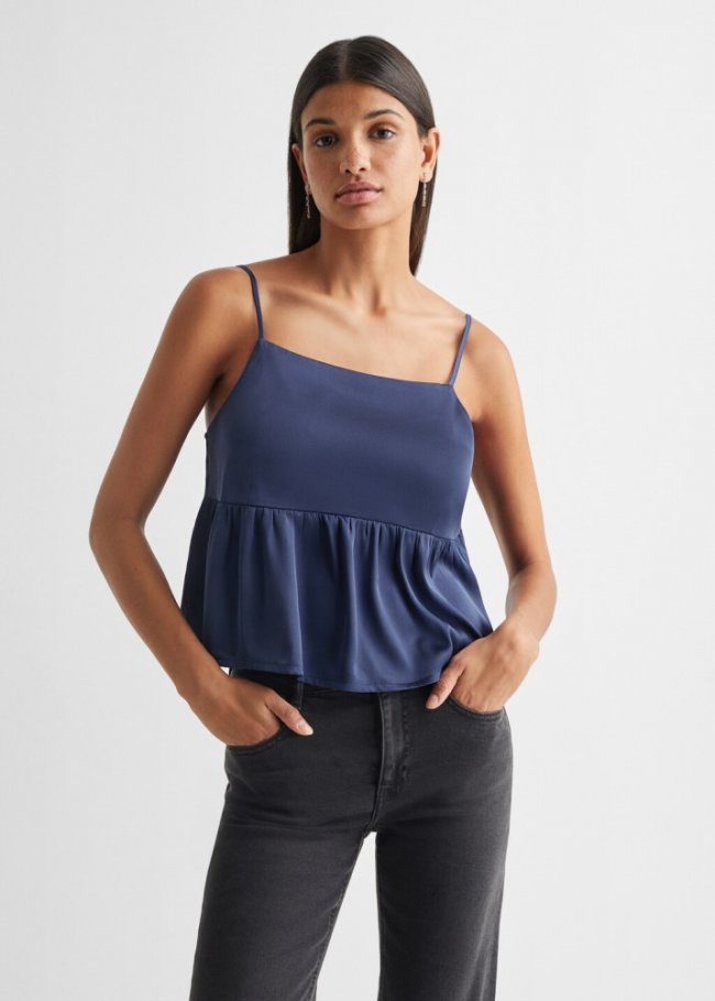 Mango Blusa satinada volantes - Azul