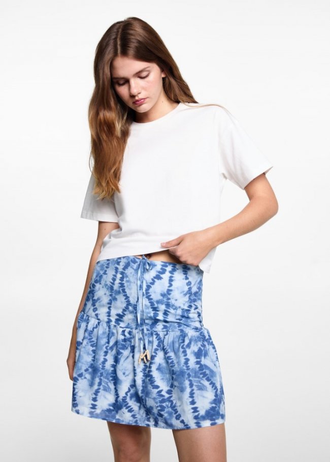 Mango Falda estampada volantes - Azul celeste