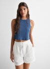 Mango Top crop algodón - Azul noche