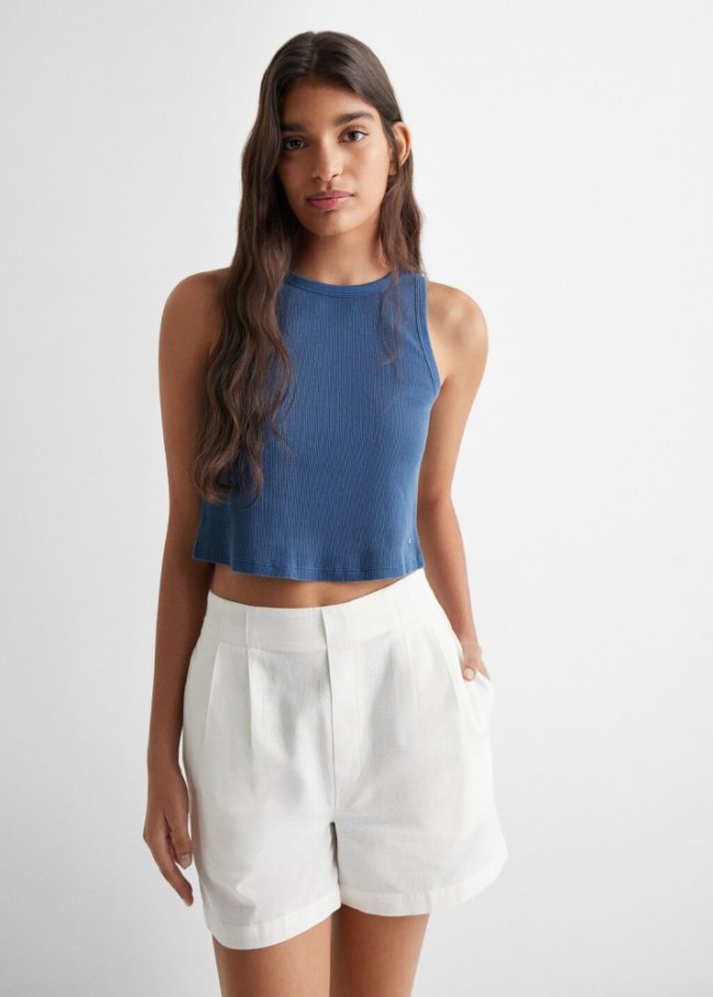 Mango Top crop algodón - Azul noche