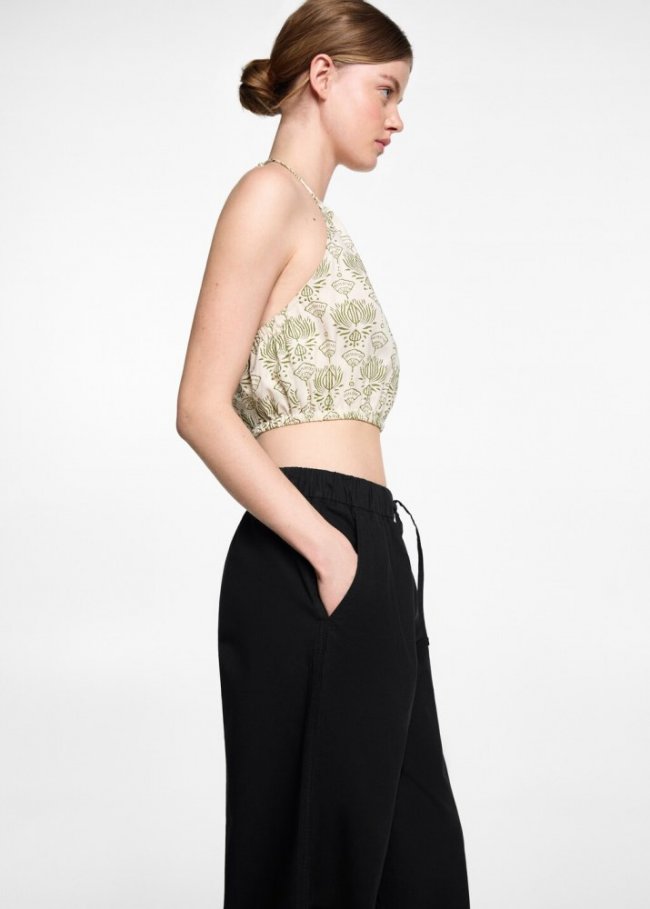 Mango Pantalón recto lino - Negro