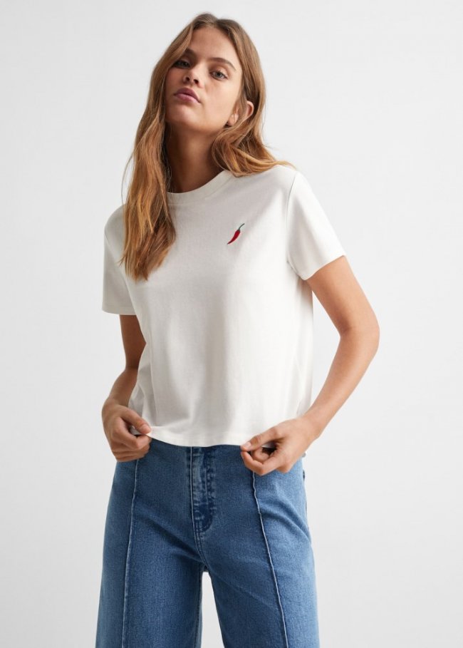 Mango Camiseta estampada manga corta - Blanco roto