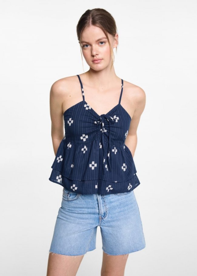 Mango Top tirantes fruncido - Azul marino oscuro