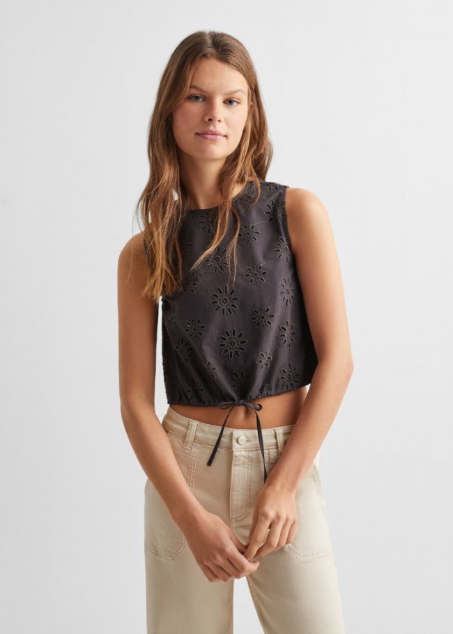 Mango Top bordado lazo - Gris antracita