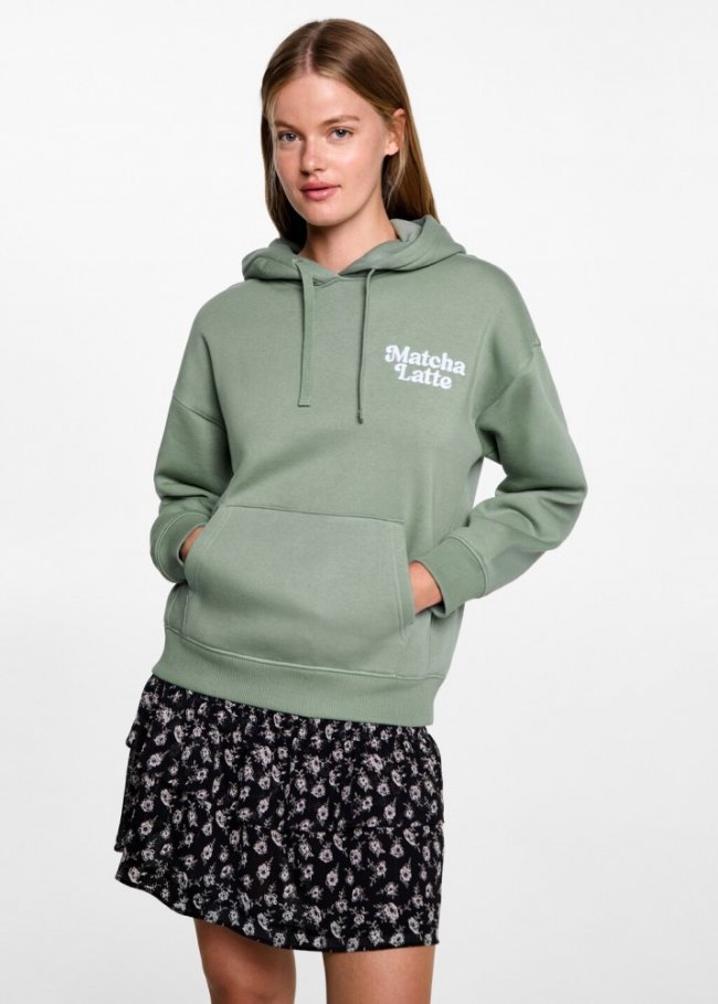 Mango Sudadera canguro mensaje bordado - Verde
