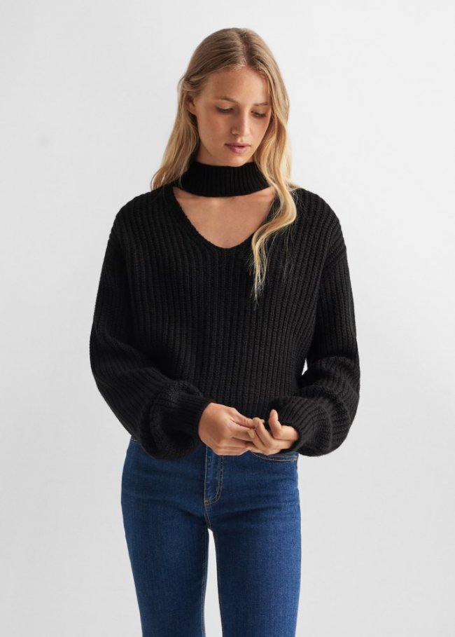 Mango Jersey cuello abierto - Negro