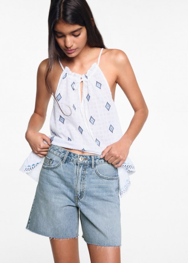 Mango Bermuda denim tiro medio - Azul claro