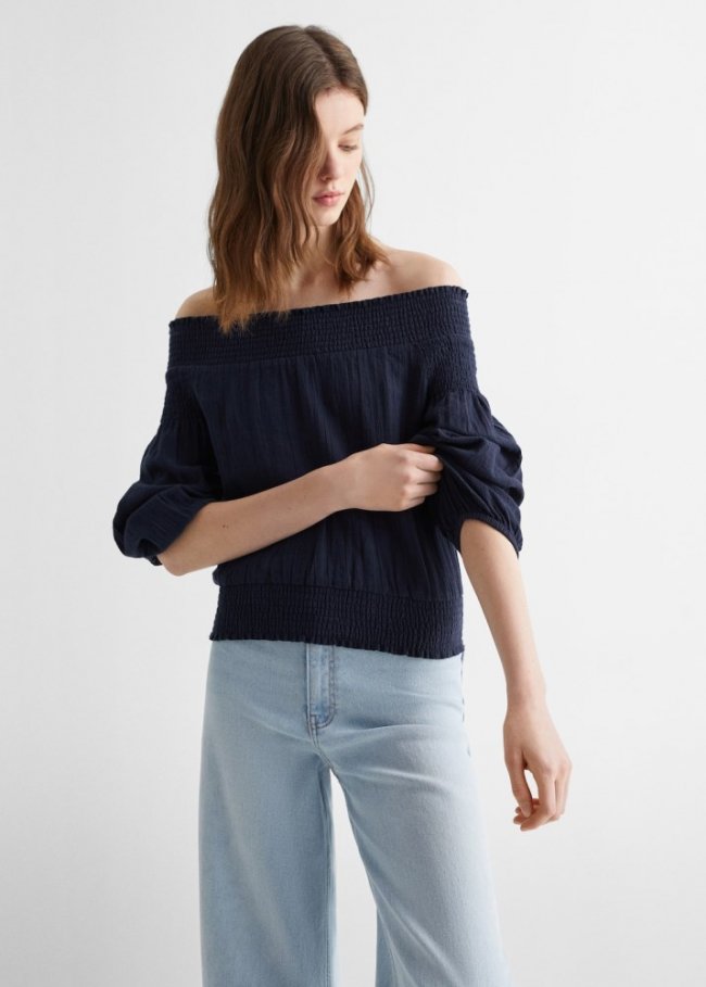 Mango Blusa off-shoulder - Azul marino oscuro
