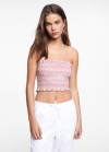 Mango Top bandeau fruncido - Rosa pastel
