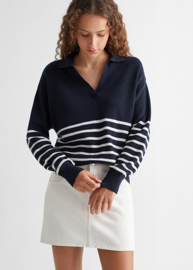 Mango Jersey cuello pico - Azul marino