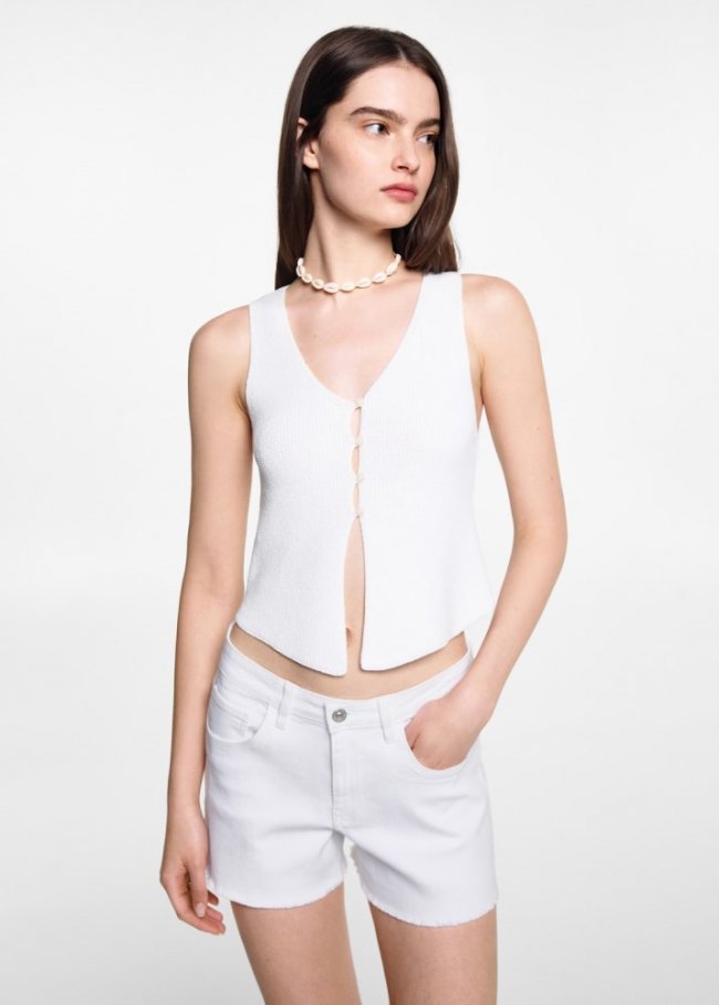 Mango Short vaquero tiro medio - Blanco roto
