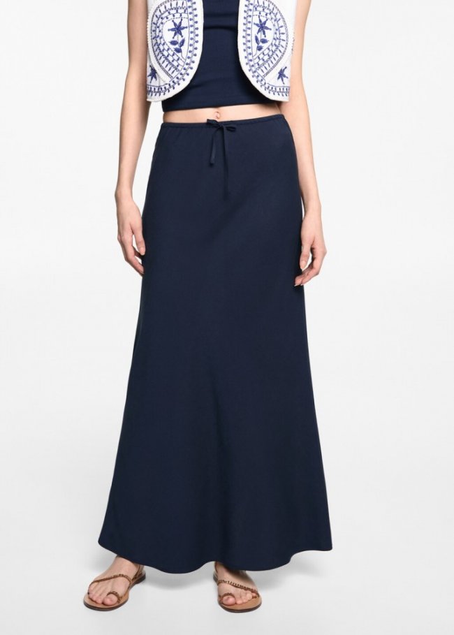 Mango Falda lino lazo - Azul marino oscuro