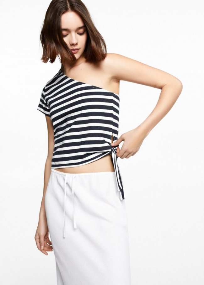 Mango Camiseta asimétrica lazo - Azul marino oscuro