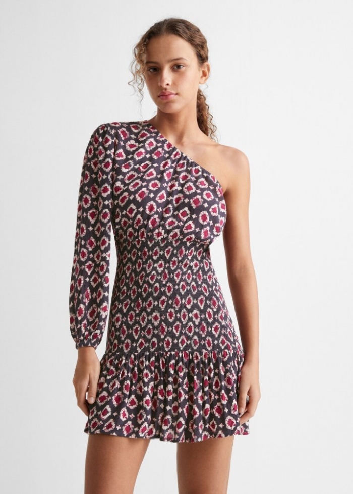 Mango Vestido asimétrico estampado - Gris antracita