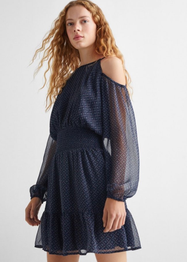 Mango Vestido estampado corto - Azul marino