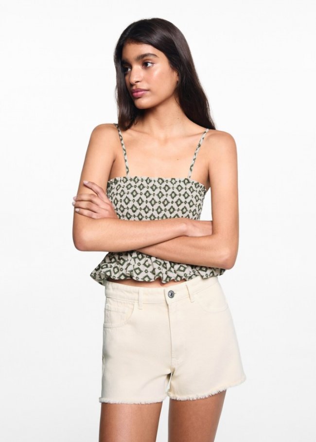 Mango Short algodón deshilachado - Beige